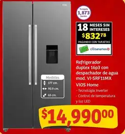 Soriana Mercado Vios home refrigerador duplex 16p3 con oferta