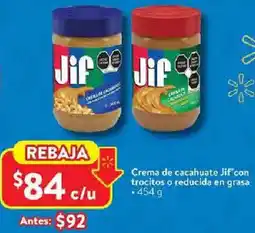 Walmart Jif crema de cacahuate con trocitos o reducida en grasa oferta