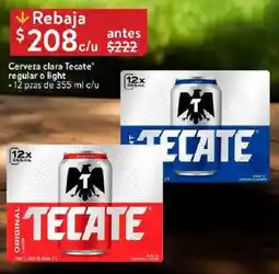 Walmart Tecate cerveza clara regular o light oferta