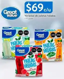 Walmart Great value paletas heladas oferta