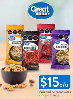 Walmart Great value variedad de cacahuates oferta