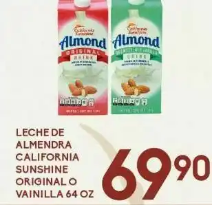 Alsuper Leche de almendras california sunshine original o vainilla 64 oz oferta