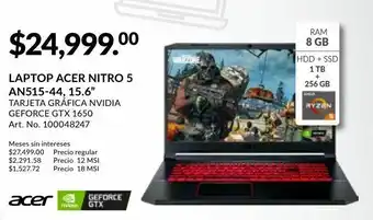 HP Laptop gamer acer nitro 5 / geforce gtx 1650 / amd ryzen 5 / 15.6 pulg. / 256gb ssd / 1tb / 8gb ram / negro oferta