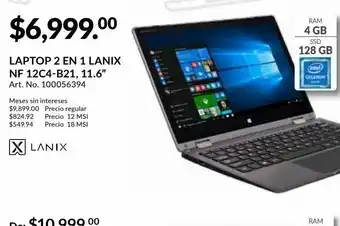 Laptop 2 en 1 lanix neuron flex / intel celeron / 11.6 pulg. / 128gb ssd / 4gb ram / negro