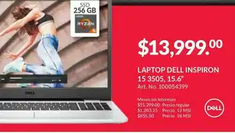 HP Laptop dell inspiron 15 3505 / amd ryzen 5 / 15.6 pulg. / 256gb ssd / 8gb ram / plata oferta