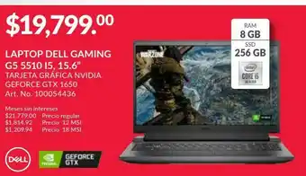 Laptop gamer dell g5 5510 / geforce gtx 1650 / intel core i5 10ma gen / 15.6 pulg. / 256gb ssd / 8gb ram / negro