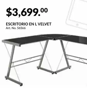 Escritorio l red top velvet / humo / cristal / acero