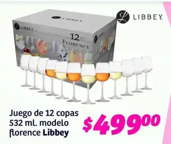 Soriana Híper Juego de 12 copas 532 ml modelo Florence Libbey oferta