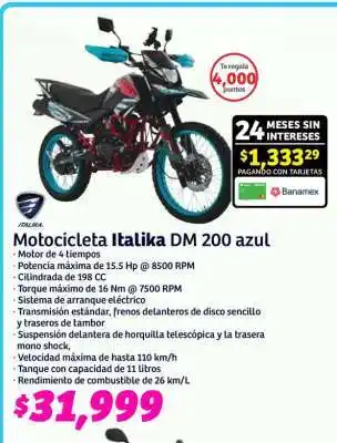 Soriana Híper Motocicleta Italika Dm 200 azul oferta
