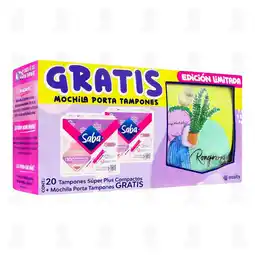 Farmacias Guadalajara Pack Tampones Saba Súper Plus + Gratis Mochila Porta Tampones, 3 pzas oferta