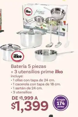 Soriana Híper Batería 5 piezas + 3 utensilios prime ilko oferta