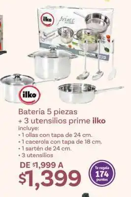 Soriana Híper Batería 5 piezas + 3 utensilios prime ilko oferta