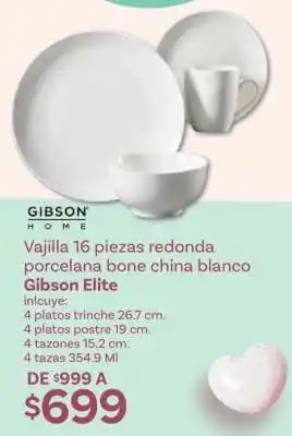 Soriana Híper Vajilla 16 piezas redonda porcelana bone china blanco oferta