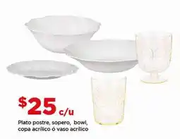 Bodega Aurrerá Plato postre, sopero, bowl, copa acrílico o vaso acrílico oferta