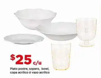 Bodega Aurrerá Plato postre, sopero, bowl, copa acrílico o vaso acrílico oferta