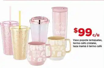 Bodega Aurrerá Vaso popote lentejuelas, termo café cristales, taza mamá ó termo café oferta