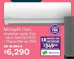 Soriana Híper Minisplit 1 ton. inverter solo frío oferta