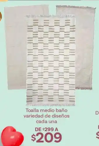 Soriana Híper Toalla medio baño variedad de diseños cada una oferta
