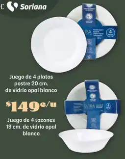 Soriana Súper Juego de 4 platos postre de vidrio opal blanco oferta