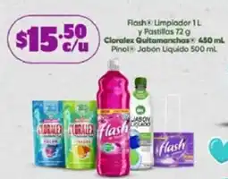 Farmacias Guadalajara Flash Limpiador y Pastillas Cloralex Quitamanchas 450 ml. Pinol Jabón Liquido 500 ml. oferta