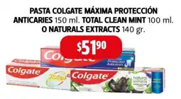 Farmacias Guadalajara Pasta colgate máxima protección anticaries total clean mint o naturals extracts oferta