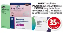 Farmacias Guadalajara NORDET 21 tabletas PREMARIN.625 mg. 28 tabletas PROVERA 5 mg. 24 tabletas O VYDURA 75 mg. 2 y 8 tabletas oferta