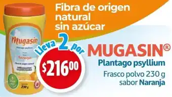 Farmacias Guadalajara Mugasin Plantago psyllium Frasco polvo sabor Naranja oferta
