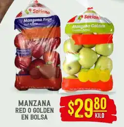 Soriana Híper Manzana Red o Golden en Bolsa oferta