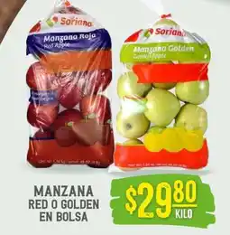 Soriana Súper Manzana Red o Golden en Bolsa oferta