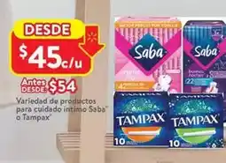 Walmart Tampax - variedad de productos para cuidado íntimo saba o oferta