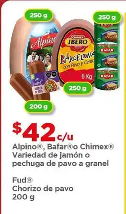 Bodega Aurrerá Alpino, Bafar, Chimex Variedad de jamón o pechuga de pavo a granel oferta