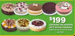 Bodega Aurrerá Variedad de pasteles de 3 leches mediano oferta