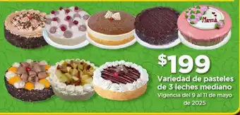 Bodega Aurrerá Variedad de pasteles de 3 leches mediano oferta
