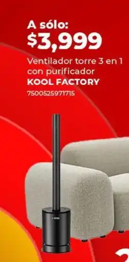 City Club Ventilador torre 3 en 1 con purificador KOOL FACTORY oferta