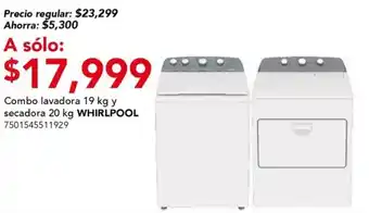 City Club Combo lavadora 19 kg y secadora 20 kg WHIRLPOOL oferta