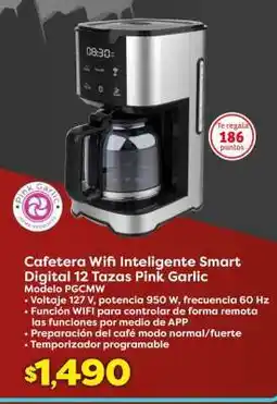 Soriana Híper Cafetera Wifi Inteligente Smart Digital 12 Tazas Pink Garlic oferta