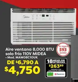 Soriana Híper Aire ventana 8,000 BTU solo frío 110V MIDEA oferta