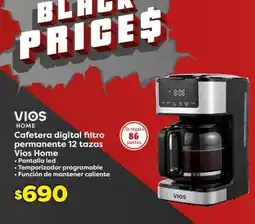 Soriana Híper Cafetera digital filtro permanente 12 tazas Vios Home oferta