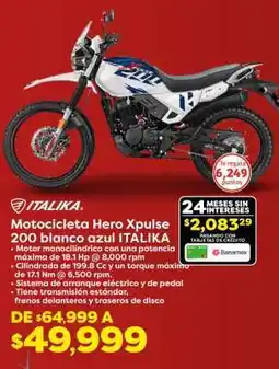 Soriana Híper Motocicleta Hero Xpulse 200 blanco azul ITALIKA oferta