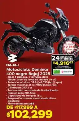 Soriana Híper Motocicleta Dominar 400 negra Bajaj 2025 oferta