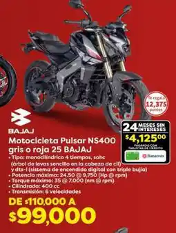 Soriana Híper Motocicleta Pulsar NS400 gris o roja 25 BAJAJ oferta