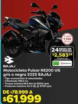 Soriana Híper Motocicleta Pulsar NS200 UG gris o negra 2025 BAJAJ oferta