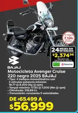 Soriana Híper Motocicleta Avenger Cruise 220 negro 2025 BAJAJ oferta