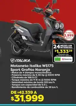 Soriana Híper Motoneta Italika WS175 Sport Grafito Naranja oferta