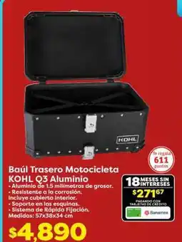 Soriana Híper Baúl Trasero Motocicleta KOHL Q3 Aluminio oferta