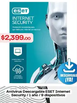 RadioShack Antivirus Descargable ESET Internet Security / 1 año / 9 dispositivos oferta