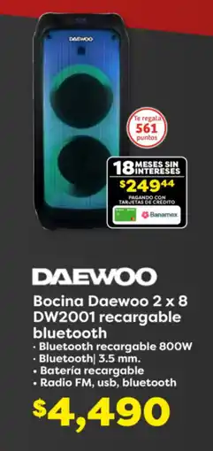 Soriana Híper Daewoo bocina daewoo 2 x 8 dw2001 recargable bluetooth oferta