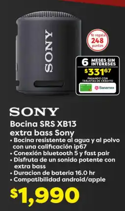 Soriana Híper Sony bocina srs xb13 extra bass oferta