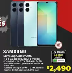 Soriana Híper Samsung - galaxy a06 + 64 gb negro, azul o verde oferta