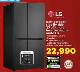 Soriana Híper Lg - refrigerador side by side 23 p3 smart inverter negro mate oferta